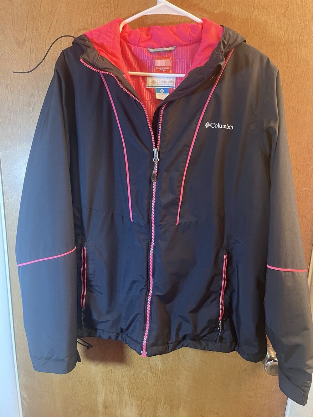 Columbia Thermal Coil Black Pink Hooded Winter Insulated Jacket Women's XL